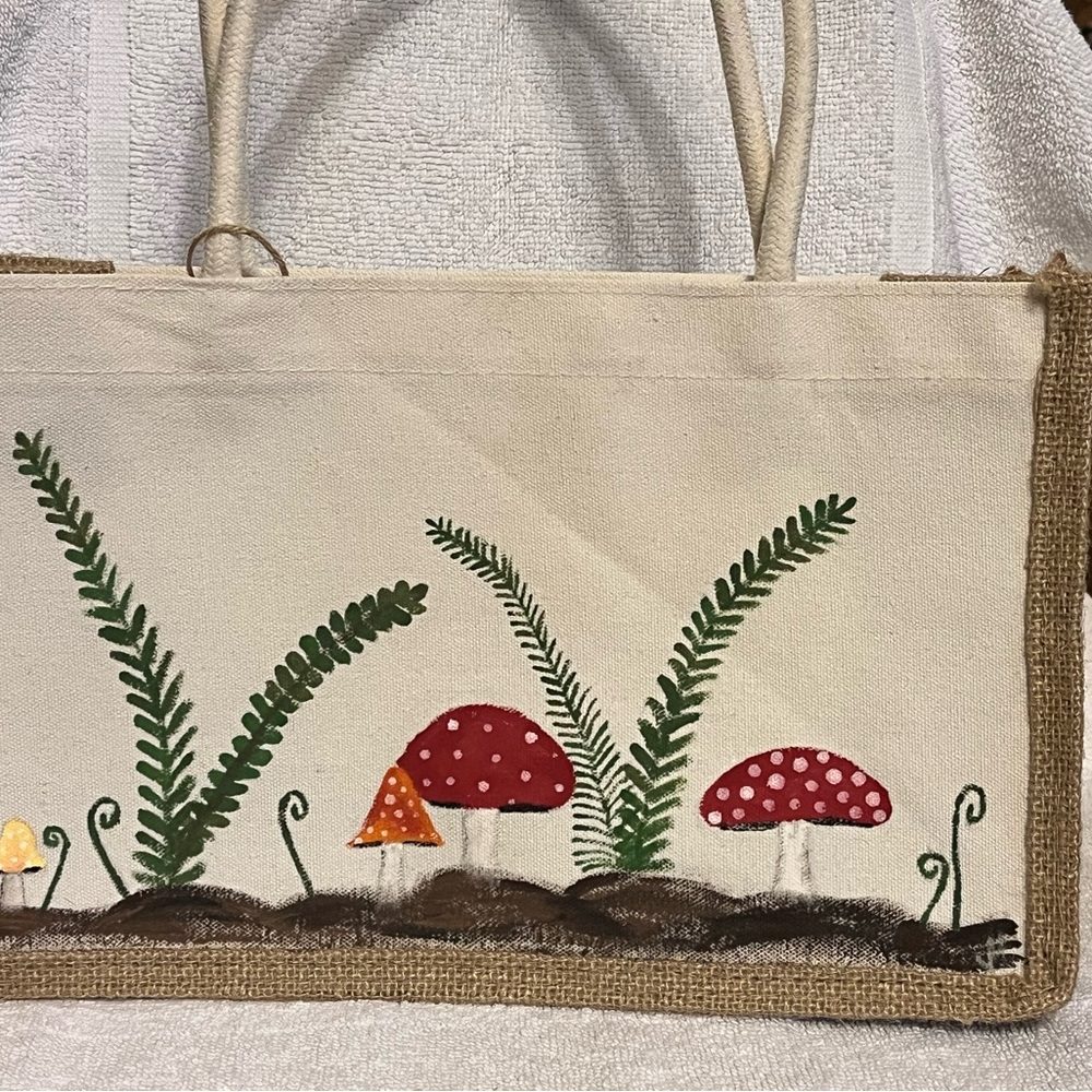 Canvas Tote Bag with Mushroom Design